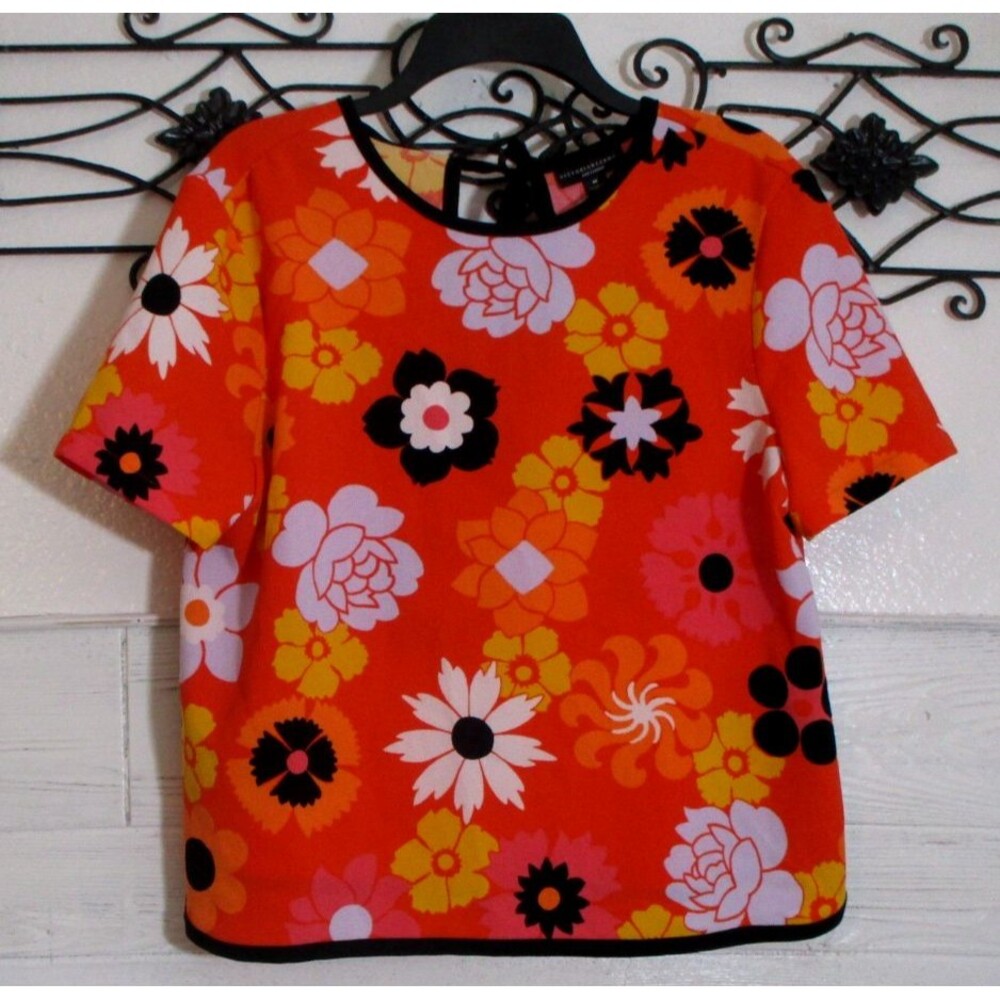 Victoria Beckham Women's Top Size M Short Sleeve Multicolored Floral Round Neck